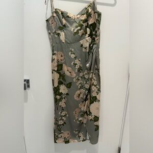 Reformation Strapless Floral Dress in Green and Cream
